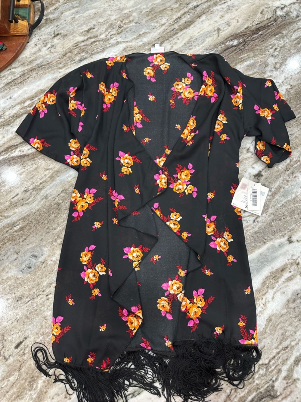 LuLaRoe Black Floral Swim Coverup with Pink and Yellow Flowers